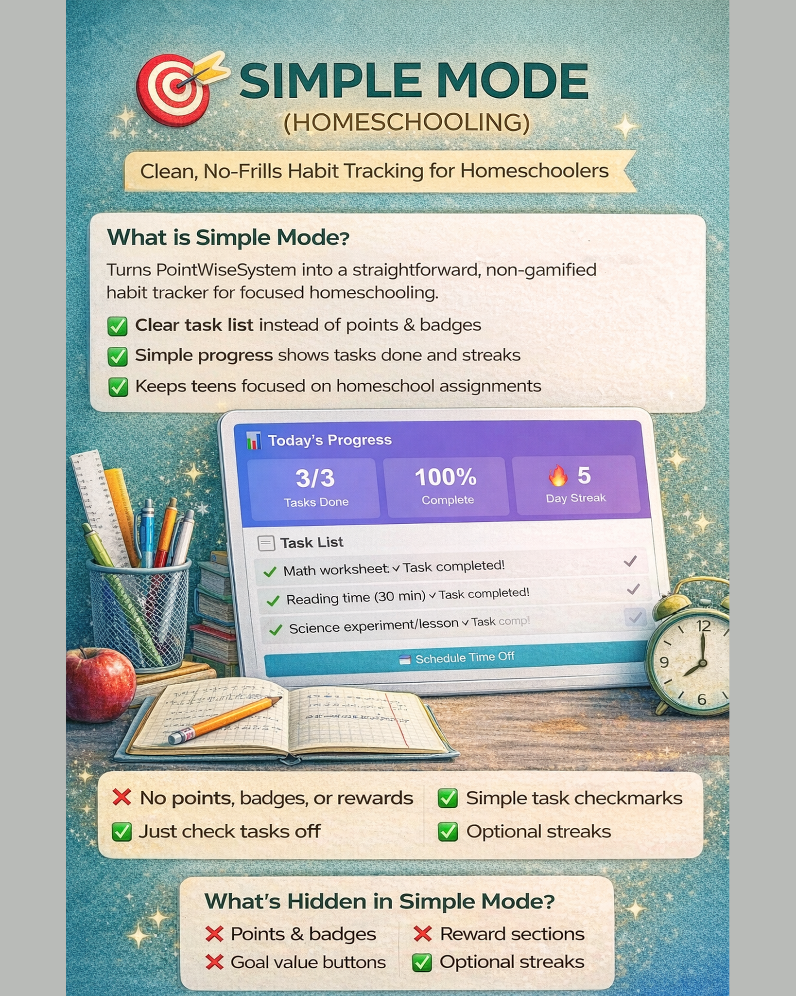 Simple Mode for Homeschool - Clean, No-Frills Habit Tracking